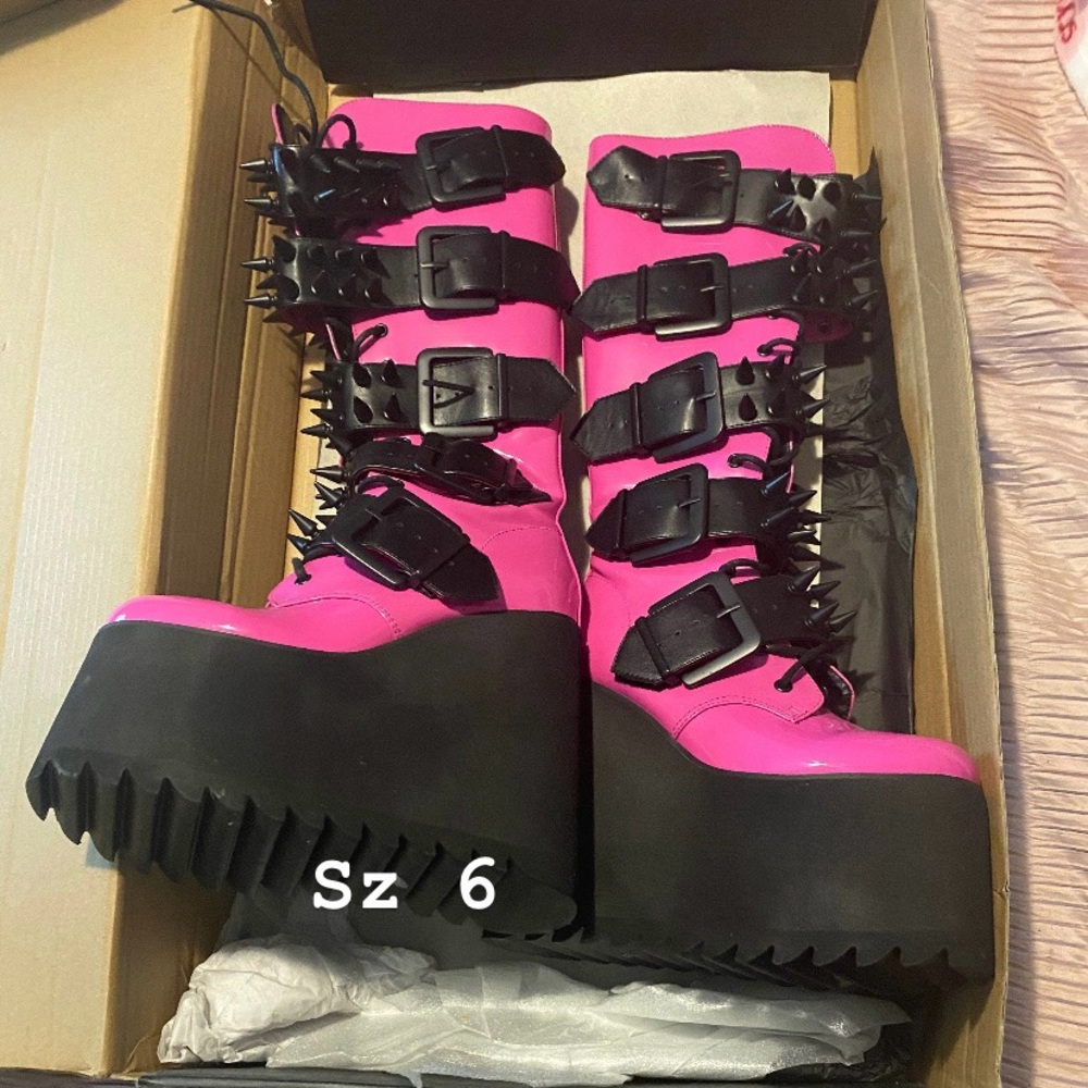 Pink Platform Buckle Boots
